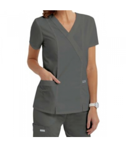 Greys Anatomy 2 pocket mock wrap scrub top - Nickel - 5X