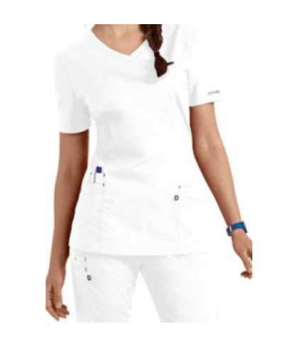 Landau Work Flow 3-pocket v-neck scrub top - White - M