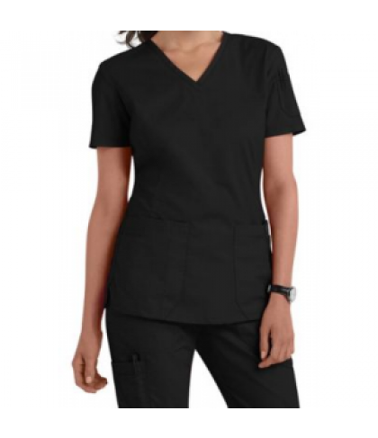 Landau for Women prewashed v-neck two pocket scrub top - Black - S