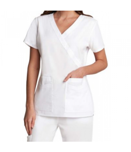 Prima by Barco mock wrap fashion white scrub top - White - L