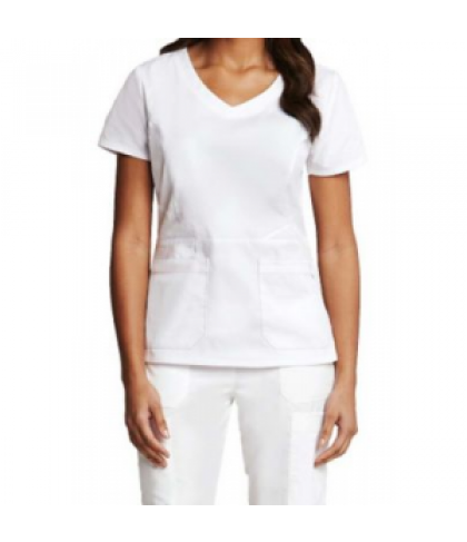 Prima by Barco round neck fashion white scrub top - White - XS