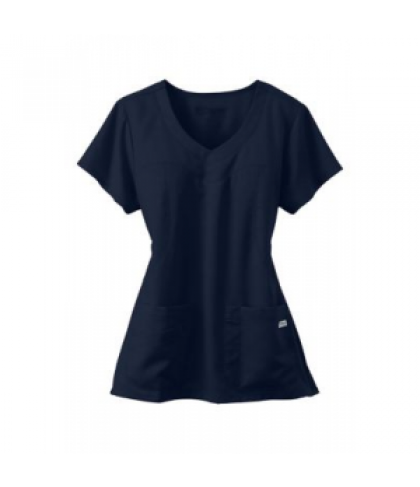 Greys Anatomy 3 pocket shaped yoke scrub top - Indigo - S