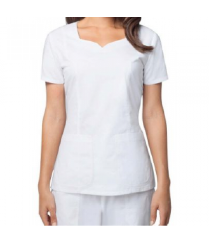 Prima by Barco 3 pocket soft square neck scrub top - White - M