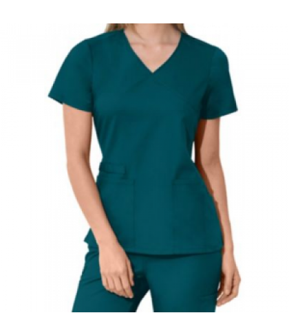 Cherokee Workwear Flex mock wrap scrub top with Certainty - Caribbean blue - L