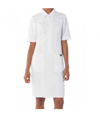 Cherokee Workwear zip front scrub dress - White - L