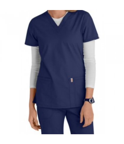 Code Happy basic v-neck scrub top with Certainty - Navy - XL