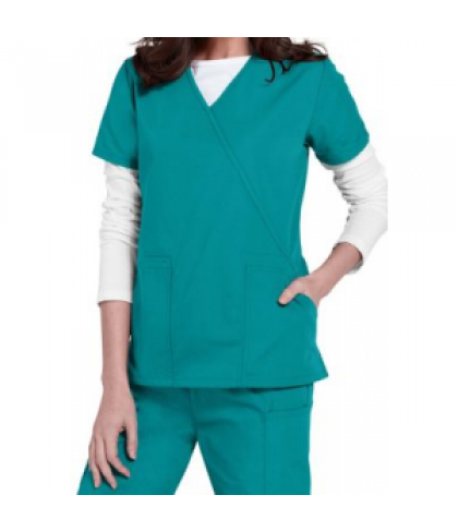 Cherokee Workwear 4 pocket mock-wrap scrub top - Teal Blue - XL