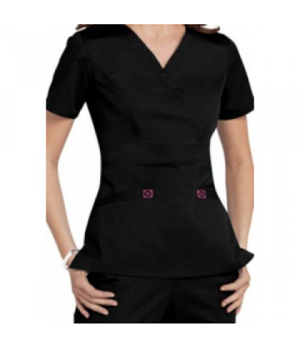 Cherokee Workwear Core Stretch mock-wrap scrub top - Black/shocking pink - M