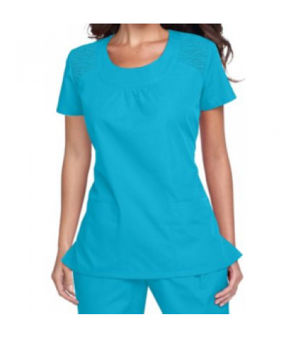 Cherokee Workwear scoop neck scrub top - Turquoise - S