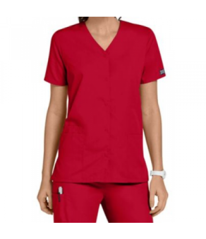 Cherokee Workwear snap front scrub top - Red - XS