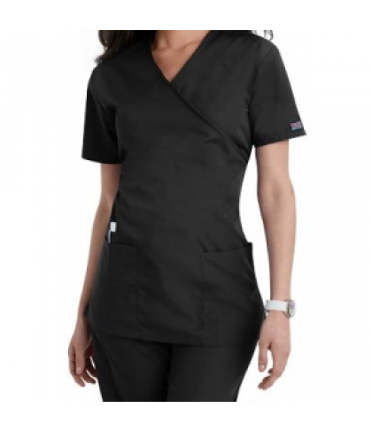 Cherokee Workwear mock-wrap scrub top - Black - XS