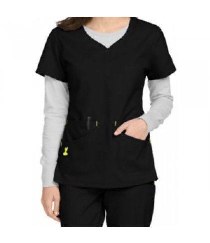 ViVi by Med Couture Joy curved v-neck scrub top - Black - XS