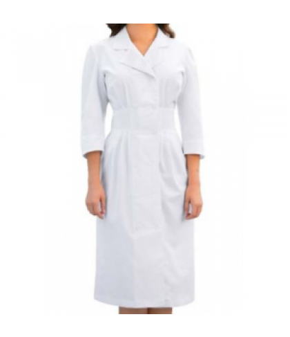 Prima by Barco 3/4 sleeve double breasted button front scrub dress - White - XS