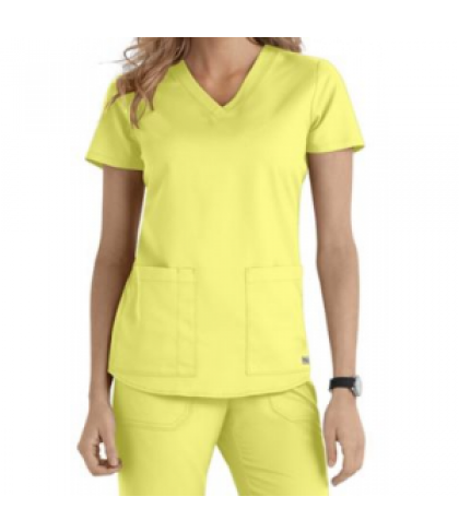 Greys Anatomy v-neck 2-pocket scrub top - Citron - 4X