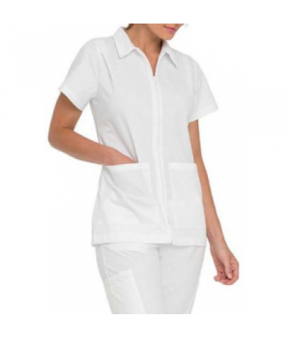 Landau student scrub top with pleated shoulders - White - XS