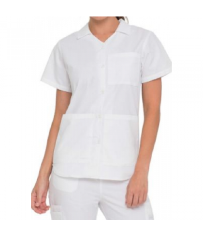 Landau button front student scrub top - White - L