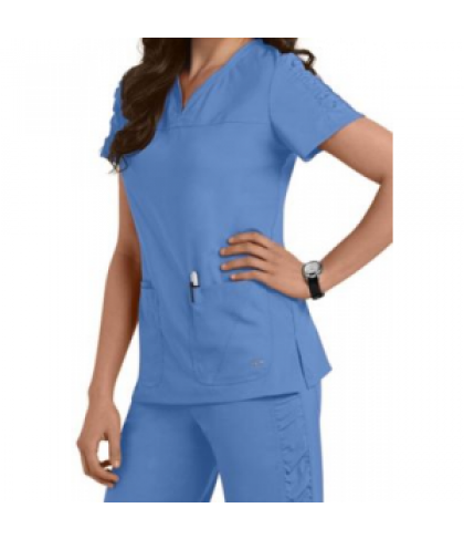 KD110 Lexi shirred sleeve scrub top - Ceil - L