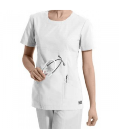 Landau antimicrobial scoop neck scrub top - White - XS