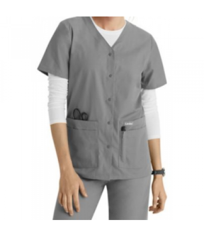 Landau snap front medical scrub top - Steel - S