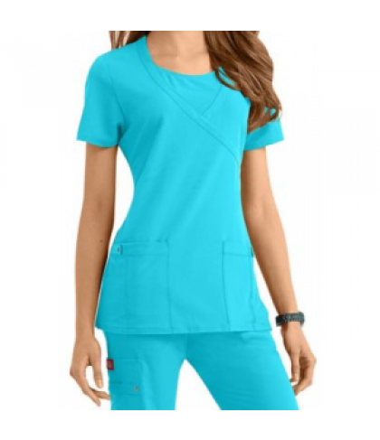 Dickies Xtreme Stretch mock-wrap scrub top - Icy Turquoise - L