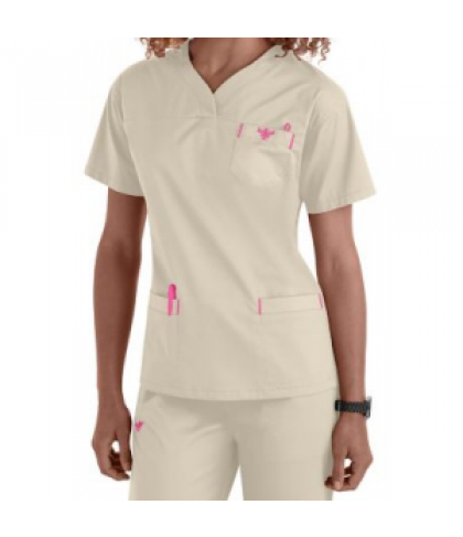 Med Couture Sport crossover v-neck scrub top - Khaki/cotton candy - 3X