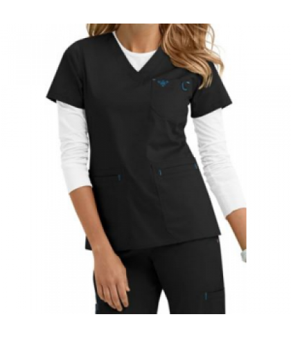 Med Couture Heidi modern fit v-neck scrub top - Black/pacific - XS