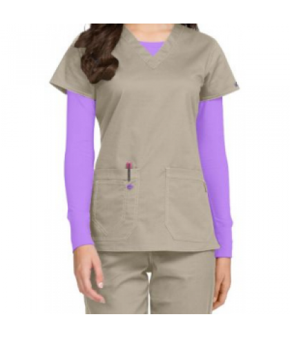 MC2 by Med Couture Olivia v-neck scrub top - Khaki/Purple Haze - S