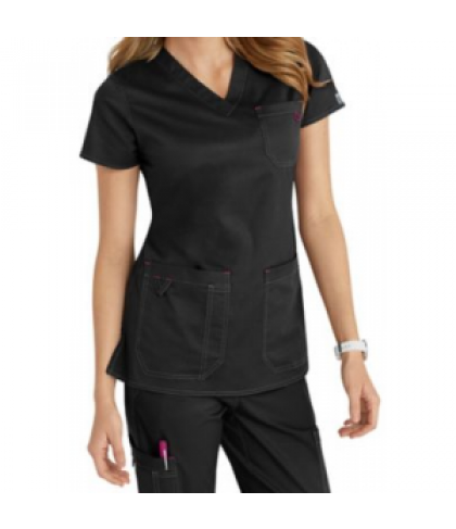 MC2 by Med Couture Niki v-neck solid scrub top - Black/Raspberry - XS