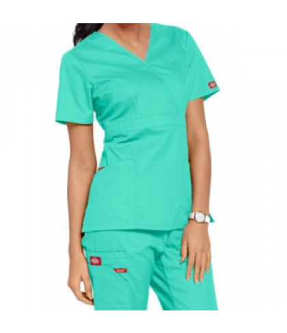 Dickies EDS signature missy fit mock wrap scrub top - Mint Shell - XS