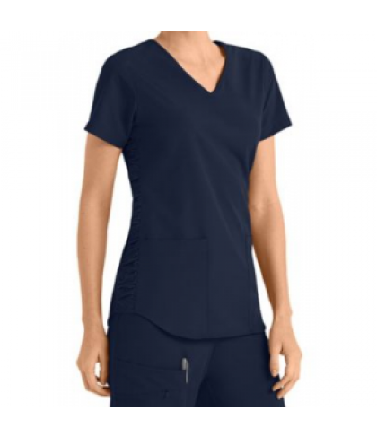 Jockey flattering solid 2-pocket scrub top - New Navy - XS