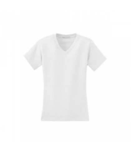 Ladies modern stretch v-neck short sleeve shirt - White - L