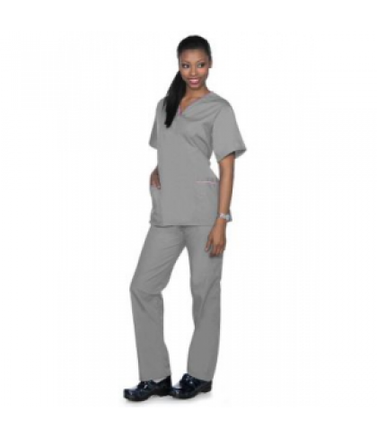 Natural Uniforms rounded v-neck two piece scrub set - Grey/pink - XS