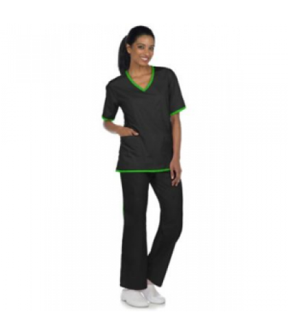 Natural Uniforms contrast two-piece scrub set - Black/lime - M