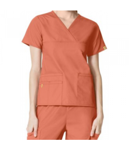 WonderWink Origins Charlie y-neck contrast trim scrub top - Orange Sherbet - M