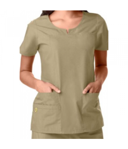 WonderWink Origins Foxtrot round neck scrub top - Khaki - XS