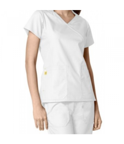 WonderWink Origins Hotel 4 pocket mock wrap scrub top - White/white - XL