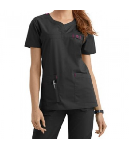 WonderFlex Patience curved notch neck scrub top - Black - XXS