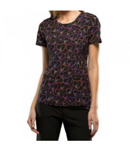 Infinity by Cherokee Open Heart curved v-neck print scrub top - Open Heart - XS