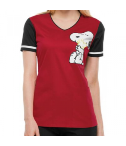 Cherokee Tooniforms Hug Me Snoopy Black print scrub top - Hug Me Snoopy Black - S