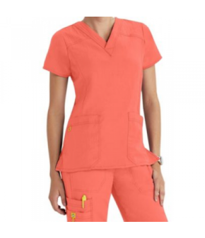 WonderWink Four-Stretch v-neck scrub top - Coral Reef - XL