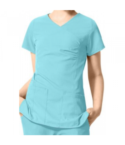 WonderWink Easy Fit shirred fashion wrap scrub top - Capri blue - 2X