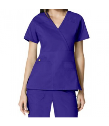 WonderWink Utility Girl mock wrap multi pocket scrub top - Grape - XL