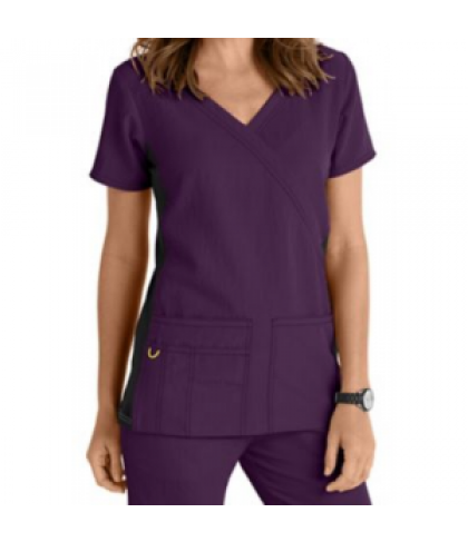 WonderWink Four-Stretch knit panel scrub top - Eggplant - XS