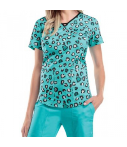 Cherokee Runway Wild About Lace keyhole neckline print scrub top - Wild About Lace - XS