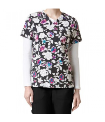 WonderFlex Petal Pizzazz v-neck print scrub top - Petal Pizzazz - XXS