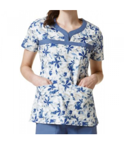 WonderFlex Blue Aire notch neck print scrub top - Blue Aire - XXS