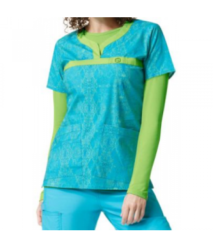 WonderFlex Fashion Fierce notch neck print scrub top - Fashion Fierce - XXS