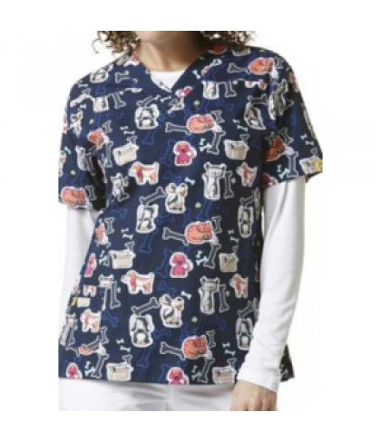 WonderWink Origins Furrever Fwends v-neck print scrub top - Furrever Fwends - XS