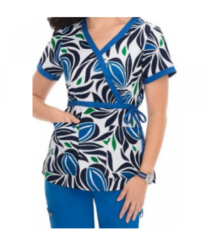 Koi Kathryn Abstract Blues mock wrap print scrub top - Abstract Blues - XS