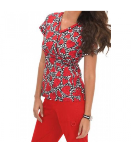 Koi Kathryn True Love mock wrap print scrub top - True Love - L